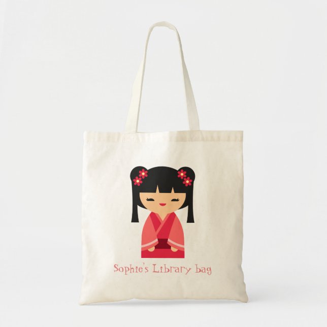Tote Bag Bibliothèque japonaise de poupées Cute Kokeshi (Devant)