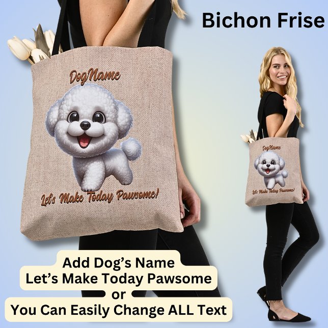 Tote Bag Bichon Frise - Ajouter le nom du chien, modifier l (Créateur téléchargé)