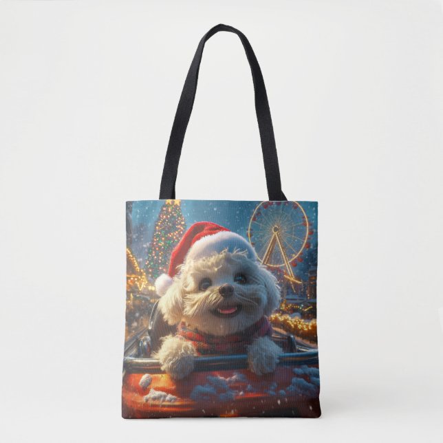 Tote Bag Bichon Frise Dog Roller Dessous de verre Noël (Devant)