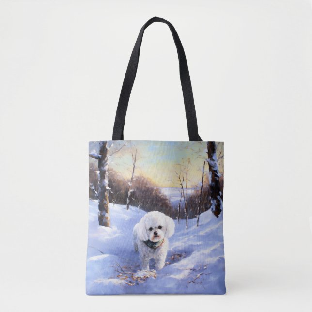 Tote Bag Bichon Frise Laisser neiger Noël (Devant)