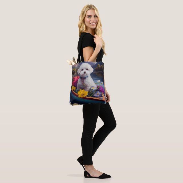 Tote Bag Bichon Frise sur une pagaie : une aventure Pittore (Sur le modèle)