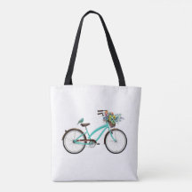 Bicyclette avec panier d'oiseaux et de fleurs Bleu