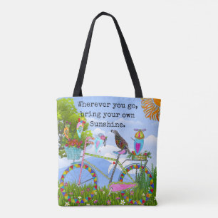 Tote Bag Bicyclette végétale minimaliste Boho et oiseaux