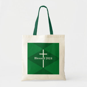 Tote Bag Bienheureux Nouvel An Croix verte et blanche chrét