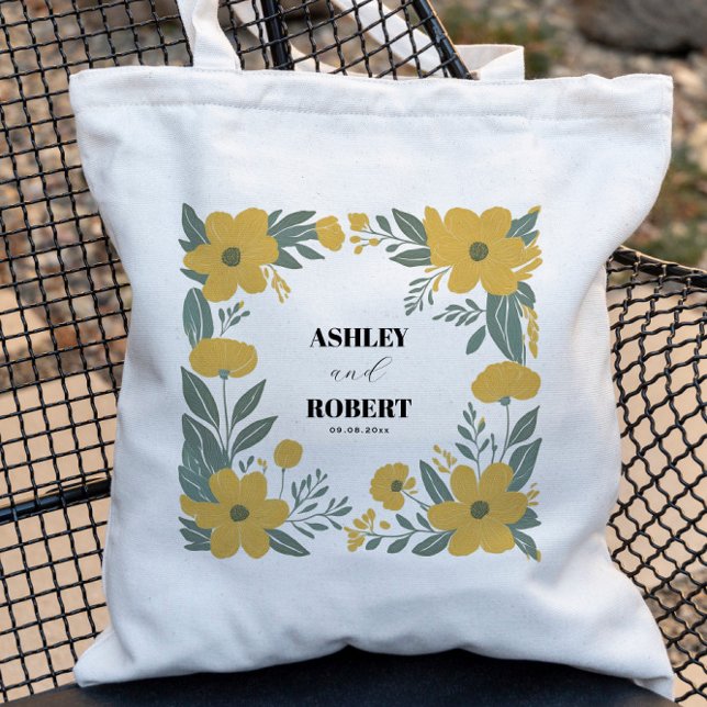 Tote Bag Bienvenue au mariage floral moderne jaune bouton d (Créateur téléchargé)