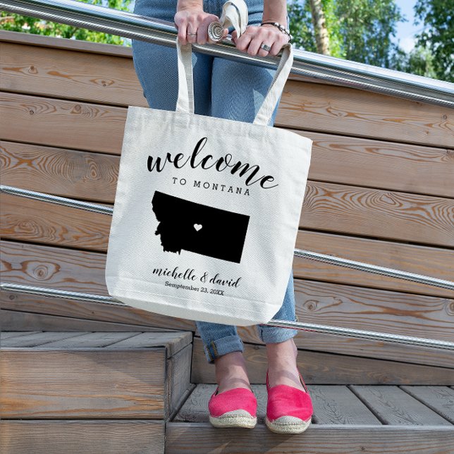 Tote Bag Bienvenue au Montana | Mariage de silhouette d'éta (Créateur téléchargé)