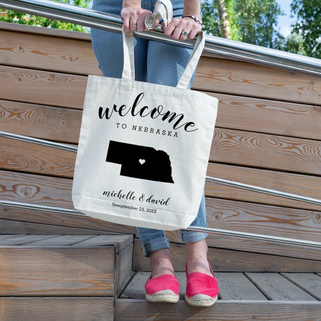Tote Bag Bienvenue au Nebraska | Mariage de silhouette d'ét (Créateur téléchargé)