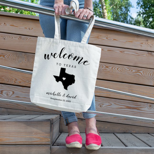 Tote Bag Bienvenue au Texas | Mariage de silhouette d'état (Créateur téléchargé)