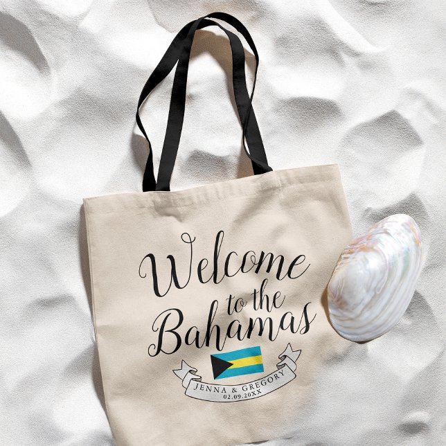 Tote Bag Bienvenue aux Bahamas | Personnalisation du mariag (Créateur téléchargé)