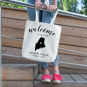 Tote Bag Bienvenue dans le Maine   Mariage de silhouette d'