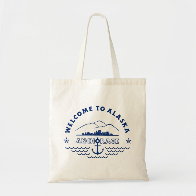 Tote Bag Bienvenue en Alaska. Ancrage - Logo bleu (Devant)