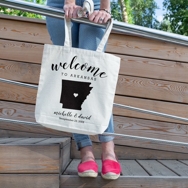 Tote Bag Bienvenue en Arkansas | Mariage de la silhouette d (Créateur téléchargé)