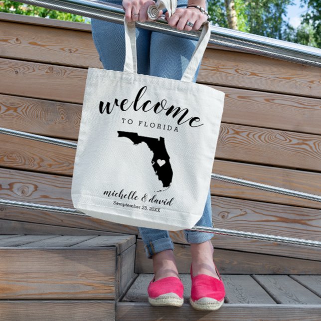 Tote Bag Bienvenue en Floride | Mariage de silhouette d'éta (Créateur téléchargé)
