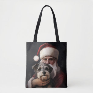 Tote Bag Biewer Terrier avec le Père Noël Noël Festif