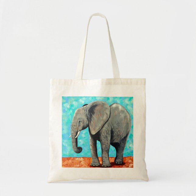 Tote Bag Big Baby Elephant Painting  (Devant)