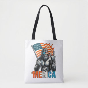 Tote Bag Bigfoot Merica Rock Drapeau Américain