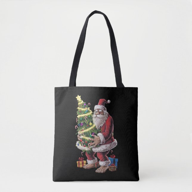 Tote Bag Bigfoot Noël Arbre Lumières Noël Sasquatatch Amour (Devant)