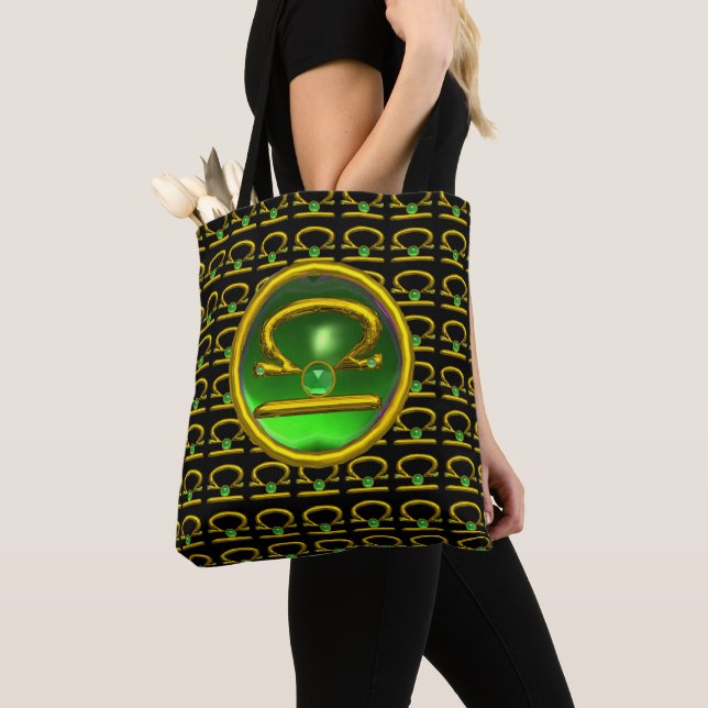 Tote Bag BIJOUX D'ANNIVERSAIRE LIBRA GOLD ZODIAC, Émeraude  (De près)