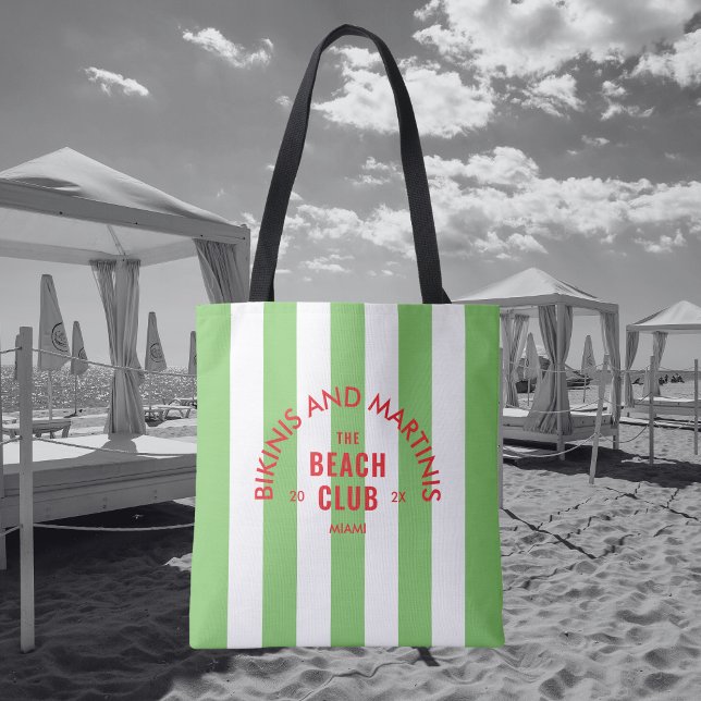 Tote Bag Bikinis Et Martinis Le Beach Club Green Stripe (Créateur téléchargé)