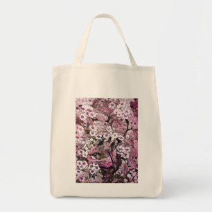 Tote Bag BIRD NEST, violet blanc rose