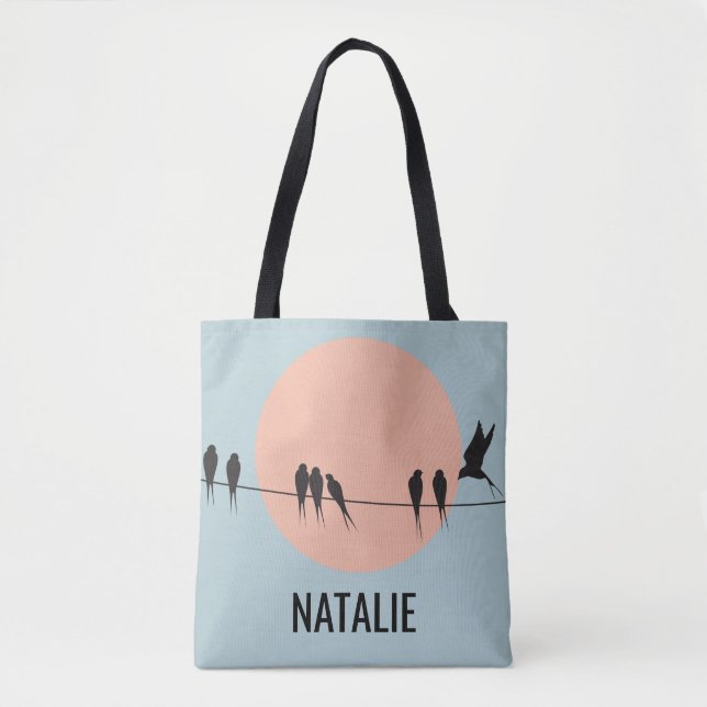 Tote Bag Birds on a Wire with Pastel Sun Personalized  (Devant)