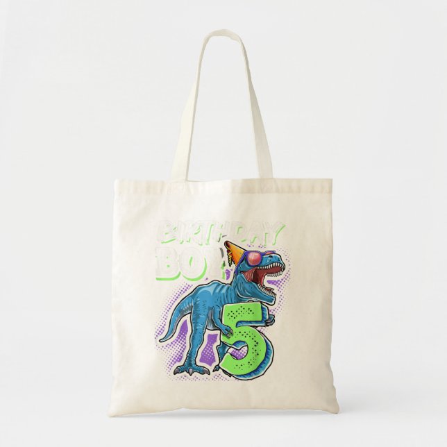 Tote Bag Birthday Boy 5 5th Birthday T Rex Dinosaur Party G (Devant)