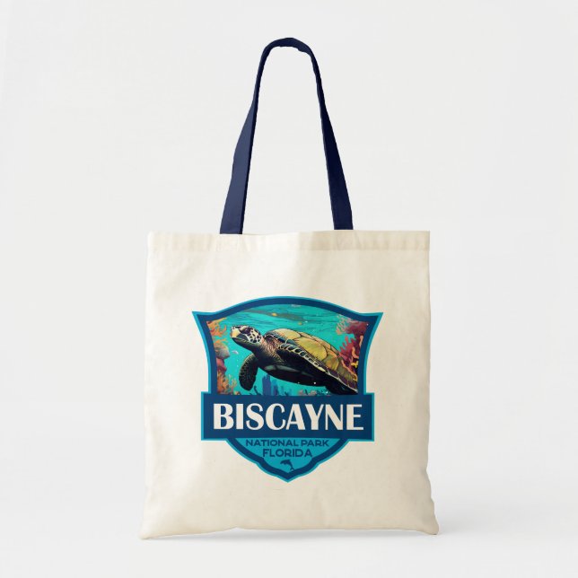 Tote Bag Biscayne National Park Turtle Illustration Retro (Devant)