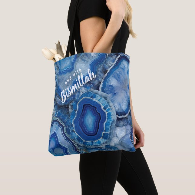 Tote Bag Bismillah Alhamdullilah Blue Agate (De près)