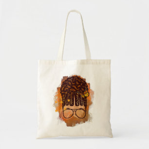 Tote Bag Black African American Designs Girl and Butterfly