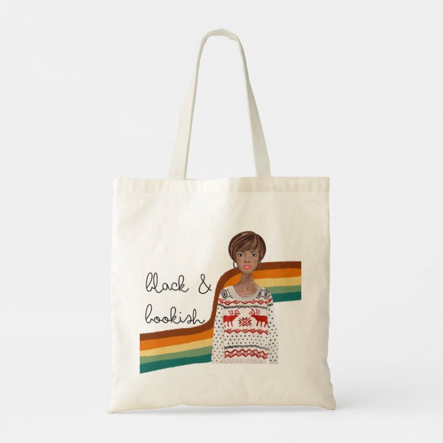 Tote Bag Black Book Lover Girl with Pixie Haircut (Dos)