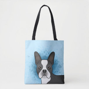 Tote Bag Black Boston Terrier Cartographie Chien tête sur b