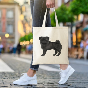 Tote Bag Black Carlin Mops Chien race Design mignonne Illus