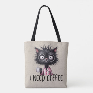 Tote Bag Black Cat Besoin de café Fourre-tout