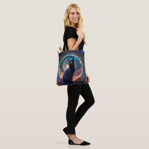Tote Bag Black Cat Magical Moon Night - Gardien nocturne