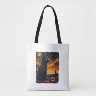 Tote Bag Black Cat Starry Nuit Van Gogh Citrouilles Bats Ha