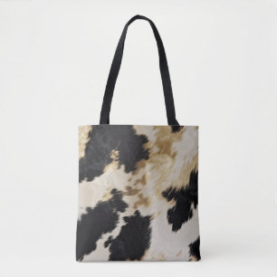 Tote Bag Black Cream Gold Western Cowhide