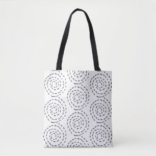 Tote Bag Black Dashed Spirale sur Blanc