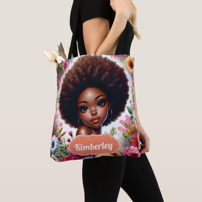 Tote Bag Black girl Africaine Américaine avec Afro (De près)