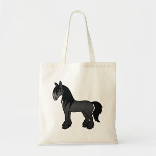 Tote Bag Black Gypsy Vanner Clydesdale Shire Cartoon Horse
