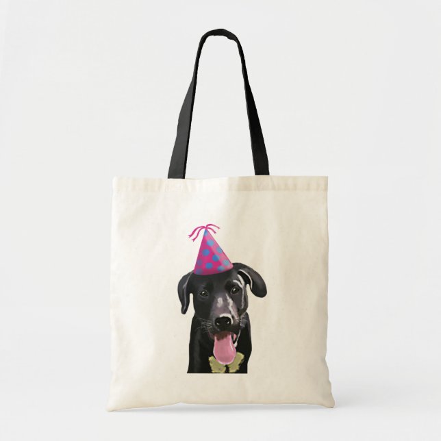 Tote Bag Black Labrador Avec Casquette de fête (Devant)
