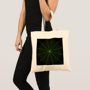Tote Bag Black neon vert toile d'araignée Halloween motif