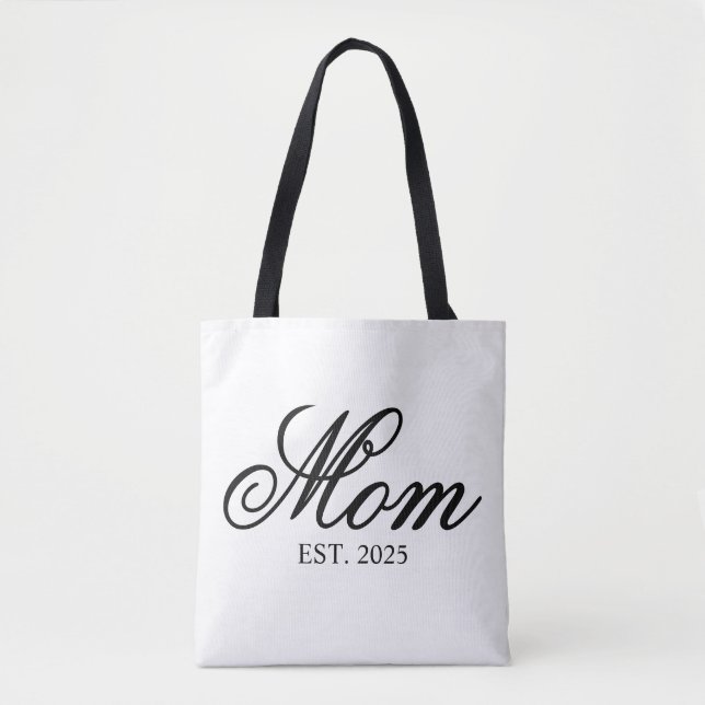 Tote Bag Black Ornate Script Established Mom (Devant)