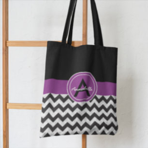 Tote Bag Black Purple Chevron