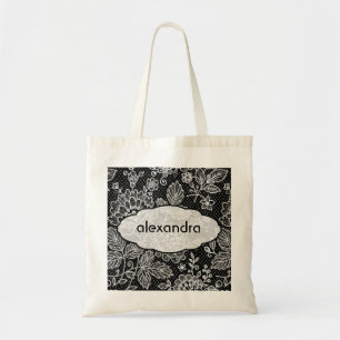 Tote Bag Black & White Ornat Vintage dentelle florale Motif