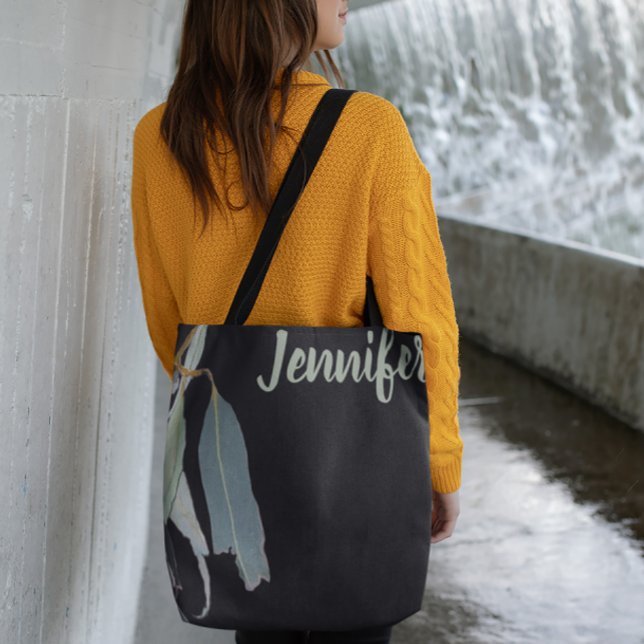 Tote Bag Black with Watercolor Leaves Named  (Créateur téléchargé)