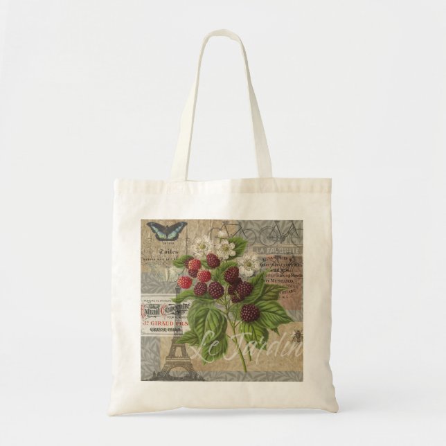 Tote Bag Blackberries Floral Garden Flower Papillon Art (Devant)