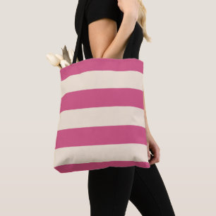 Tote Bag Blanc Antique et Rayures Rose Mystique