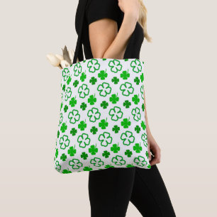 TOTE BAG BLANC AUX TONS DE SHAMROCKS CELTIQUES IRLANDAIS VE