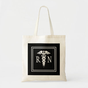 Tote Bag Blanc de noir de symbole de caducée de RN