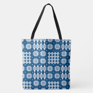 Tote Bag Blanc de tapisserie de Faux de Gallois sur le bleu